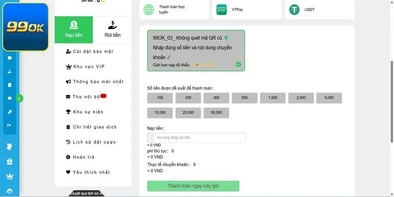 Quy trình nạp tiền 99OK qua ví điện tử nhanh chóng chỉ với 5 bước